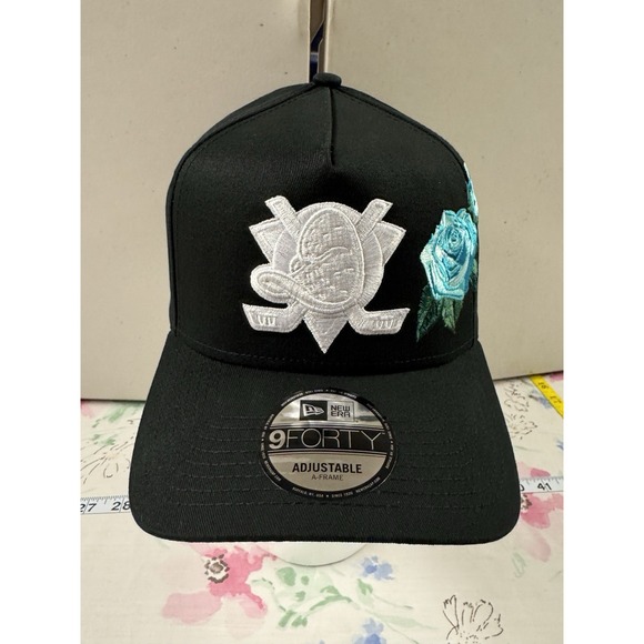 Anaheim Ducks New Era 9FORTY Black Adjustable Hat Floral Rose NHL Cap